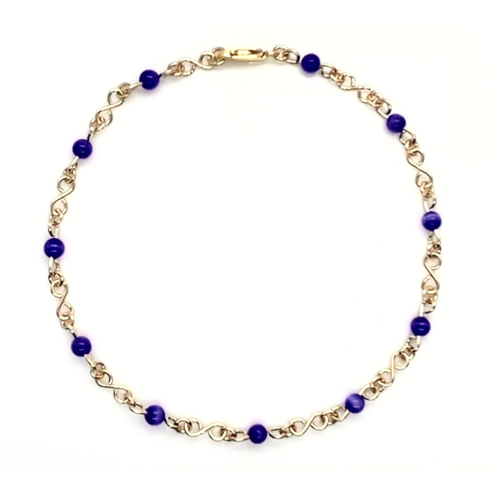 14kt Gold Filled Anklet with Royal Blue Cats Eye Beads