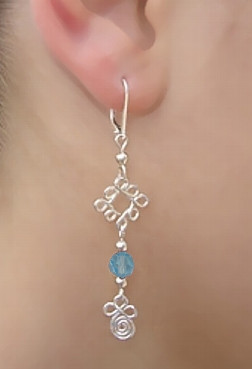 Silver Lever Back Earring with Swarovski Aquamarine Crystals