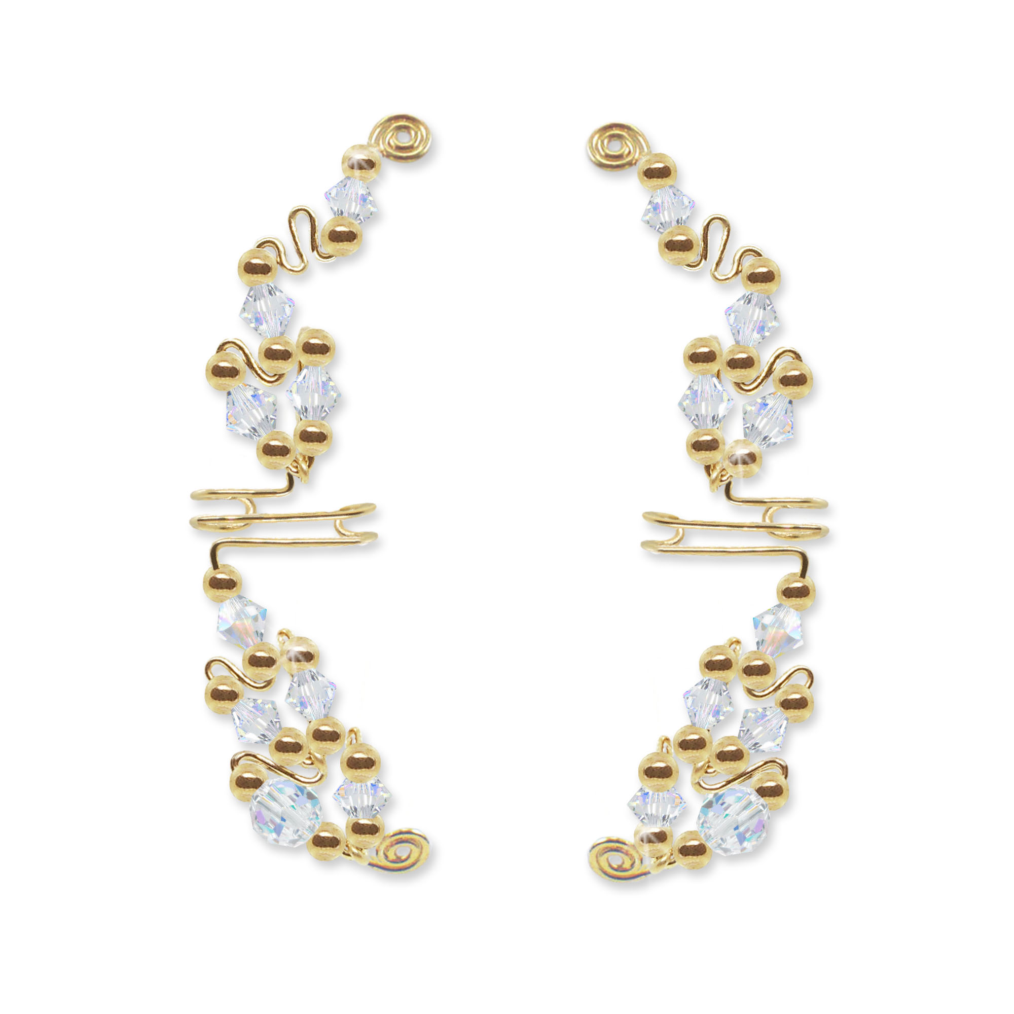 Gold Ear Wrap with Swarovski Clear AB Crystals